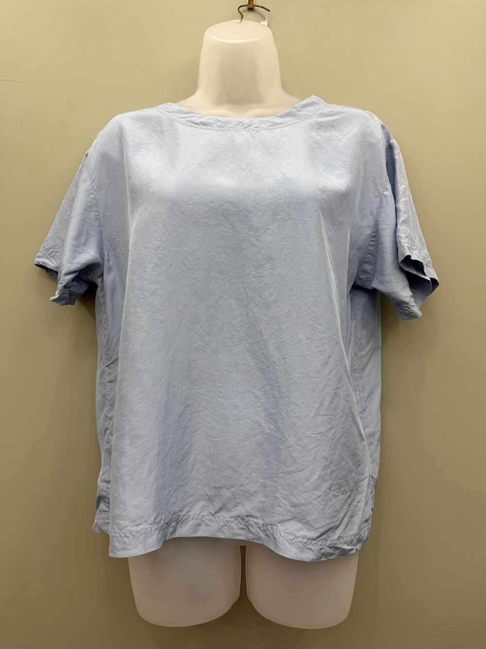 Vintage 1997 Susan Bristol 100% Silk Blouse S Powder Blue Minimalist 90s